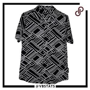Karl Lagerfeld Men's Geometric Button Down Shirt Black White Size Medium